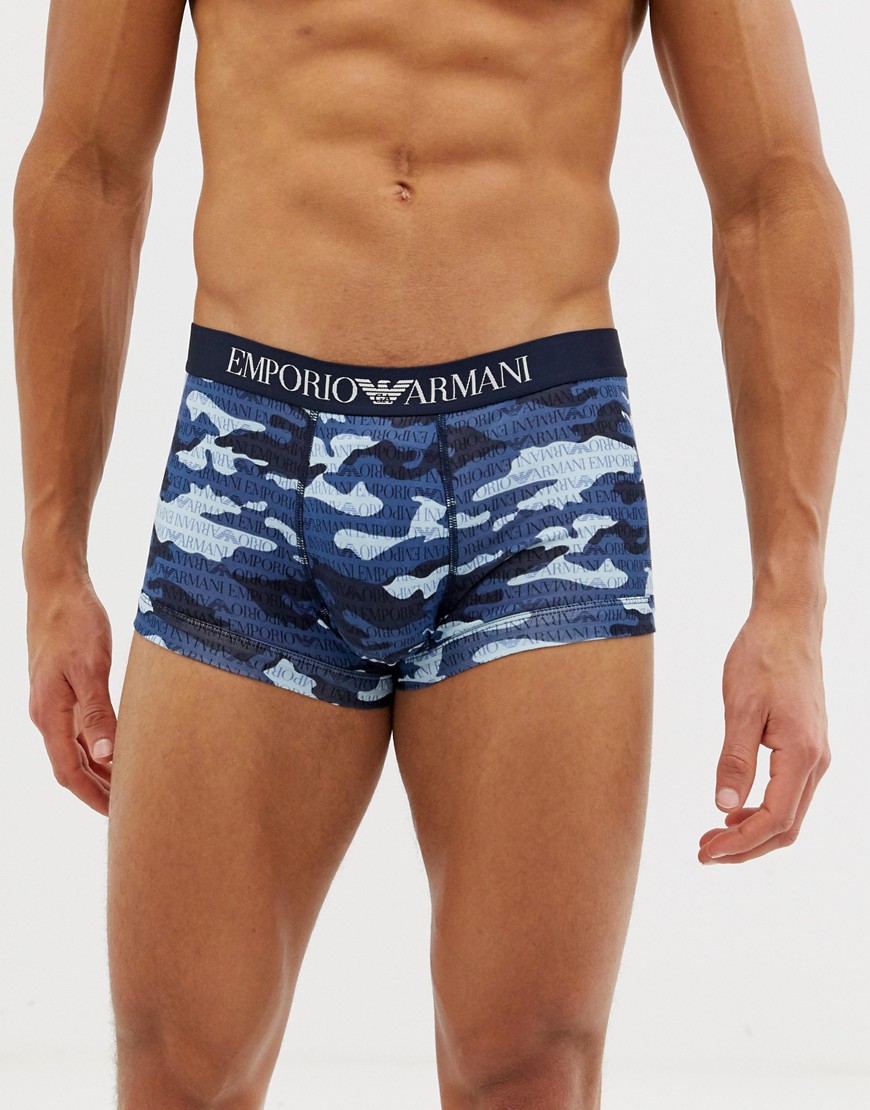 Emporio Armani logo trunks in navy camo