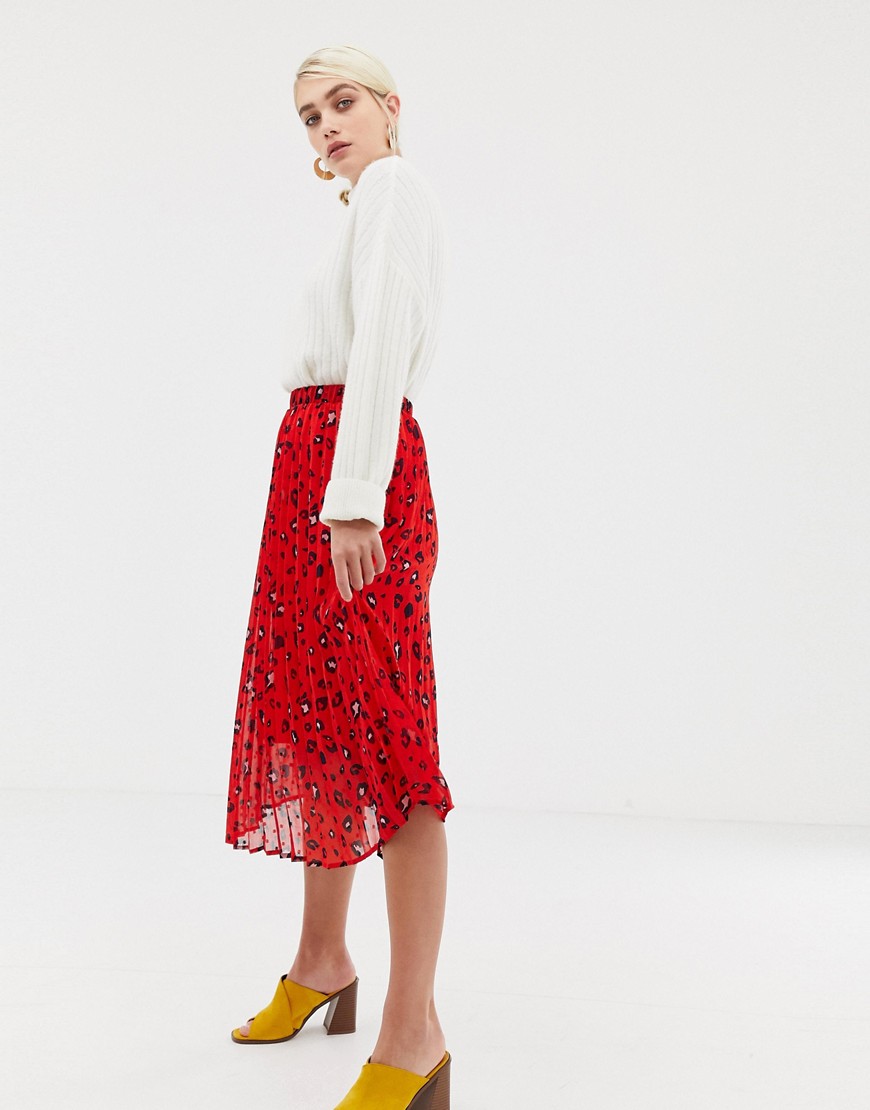 Selected Femme abstract leopard print pleated skirt