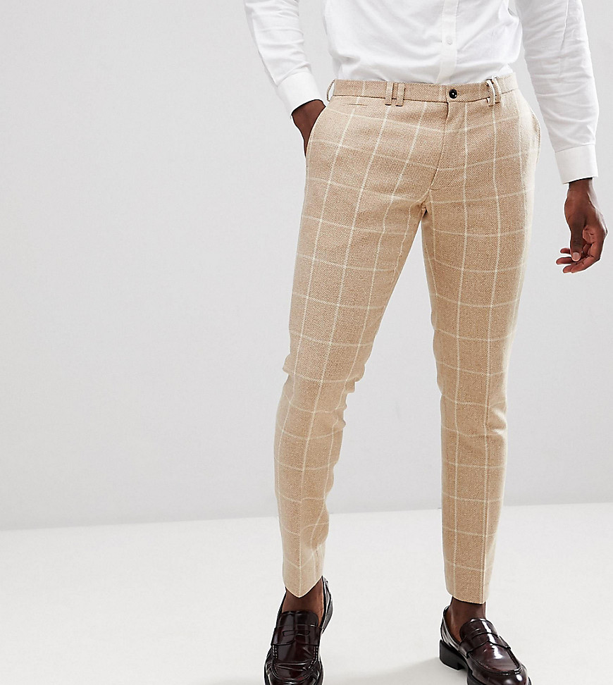 Noak skinny suit trousers in grid check - Cream