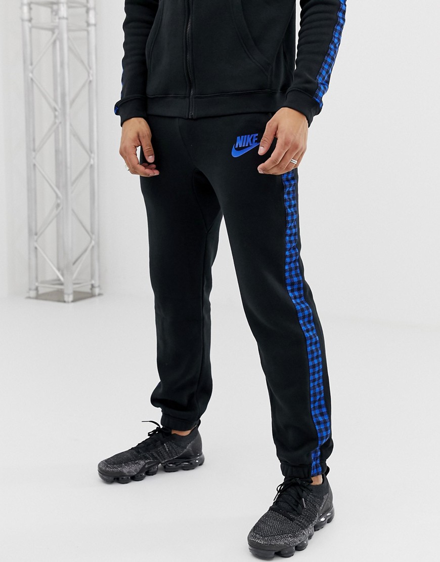 Nike Joggers With Gingham Check Taped Side Stripe In Black BQ0679-010