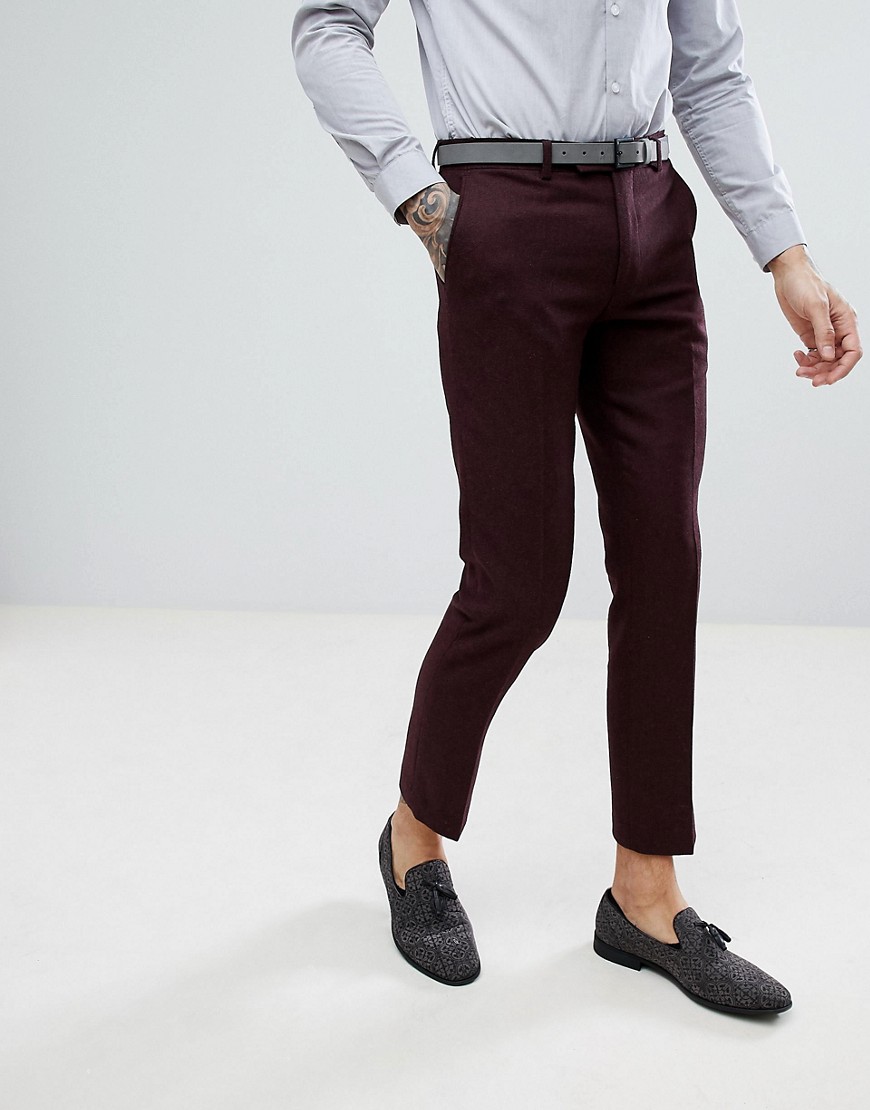 Бордовые фланелевые брюки слим с добавлением шерсти Harry Brown 