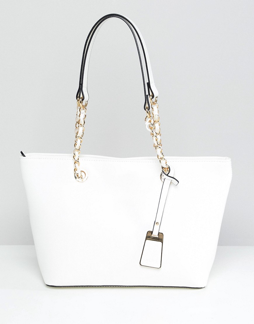 ALDO Structured Shopper Tote Bag With Chain Detail Handle - White