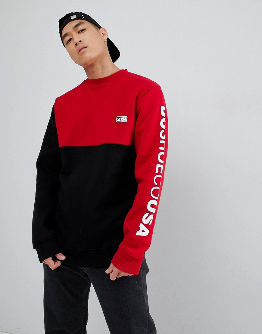 DC Shoes Cut & Sew Sweatshirt in Black and Red
