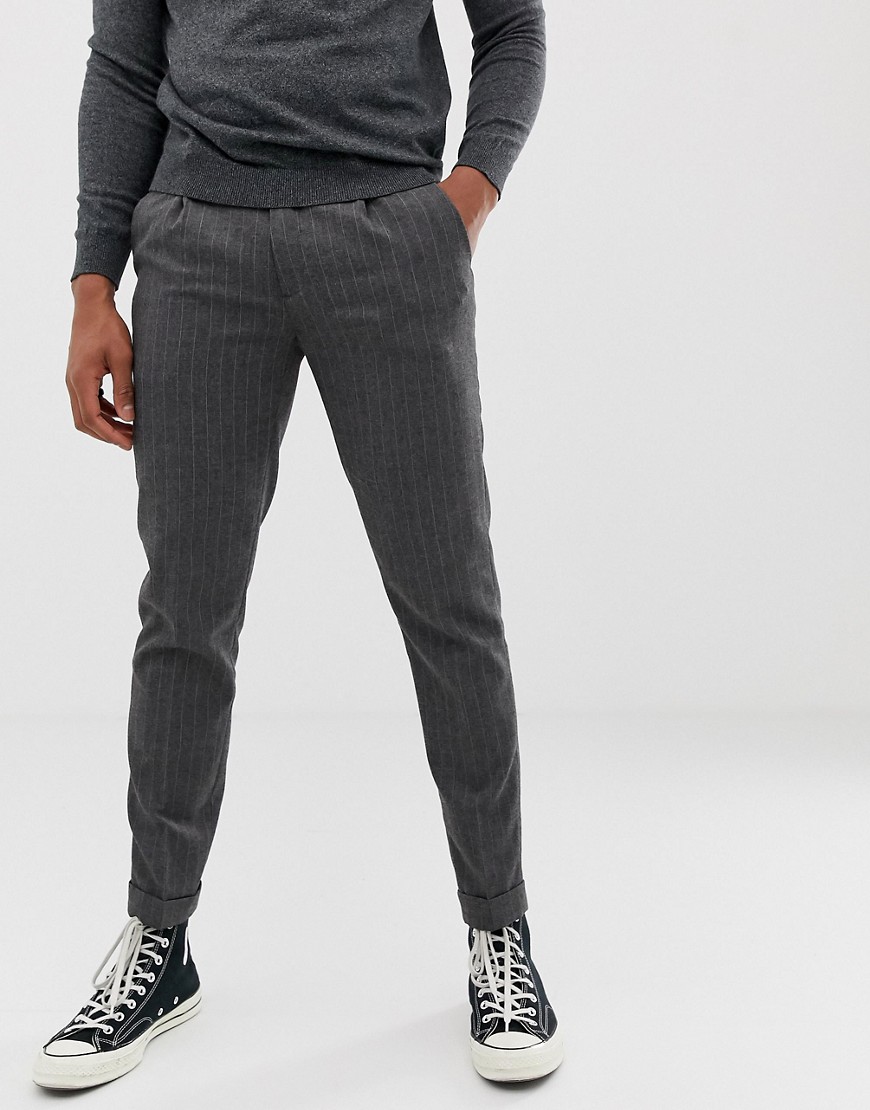 Burton Menswear smart trousers in mid grey pin stripe