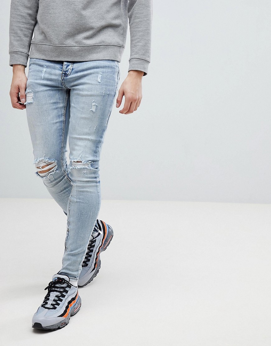 Sixth June super skinny jeans in light wash with distressing