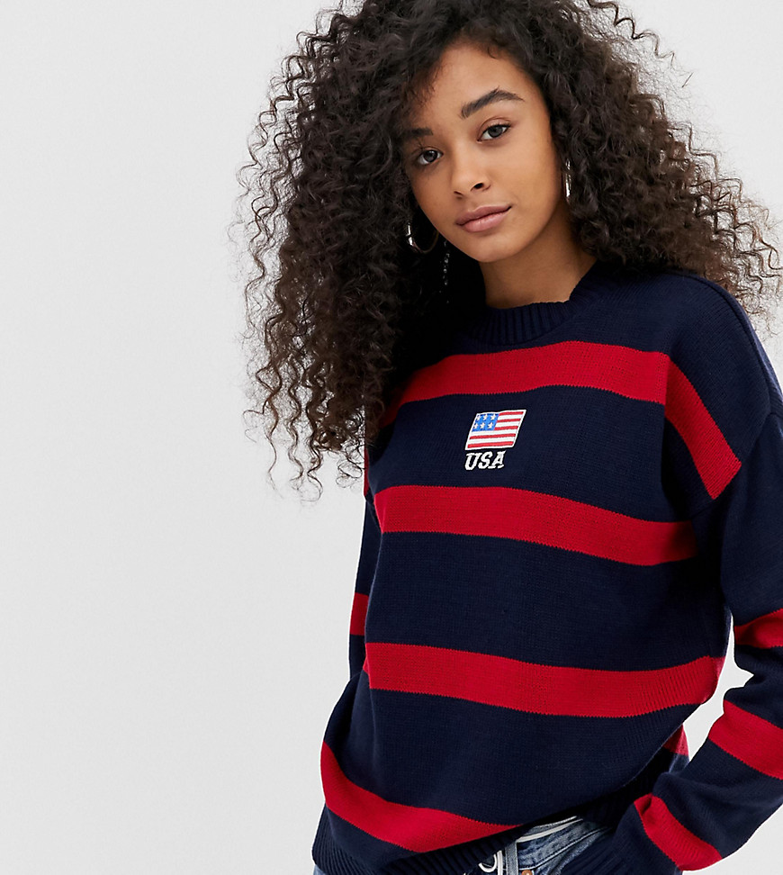 Daisy Street jumper with usa embroidery in contrast stripe