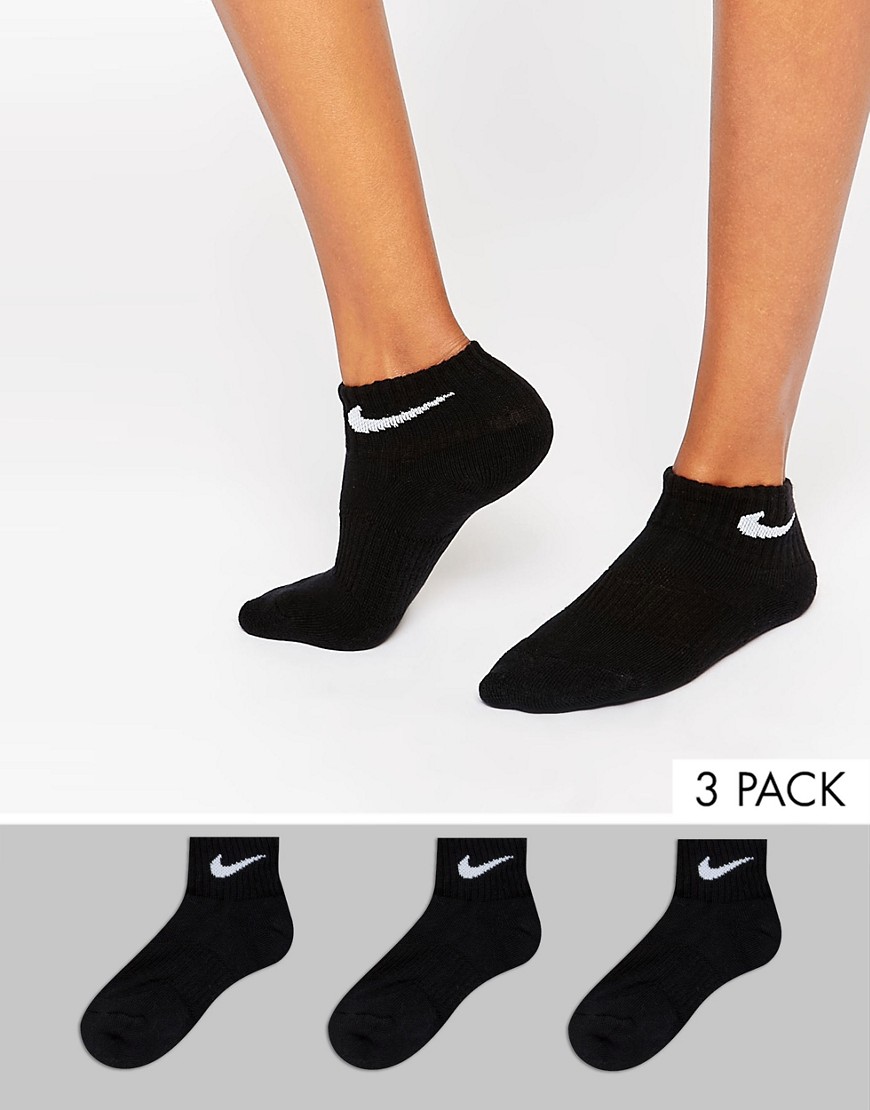 Nike 3 Pack Black Cushion Quarter Socks - Black/(white)