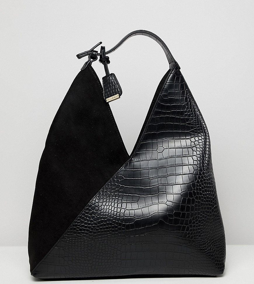 Glamorous two tone slouch tote bag - Black croc