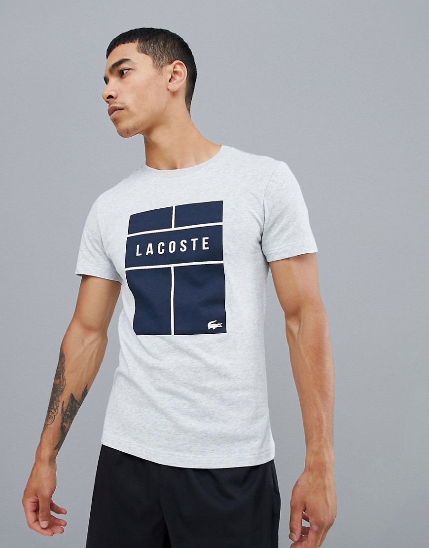 Lacoste Sport grid croc logo t-shirt in grey - Grey