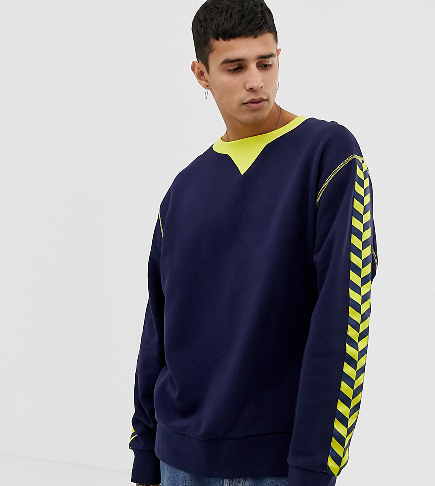 COLLUSION regular fit navy sweatshirt with yellow taping