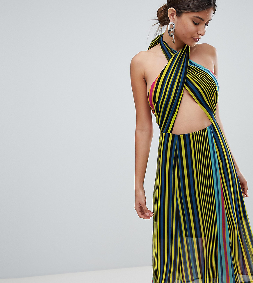 Missguided Halterneck Stripe Midi Dress