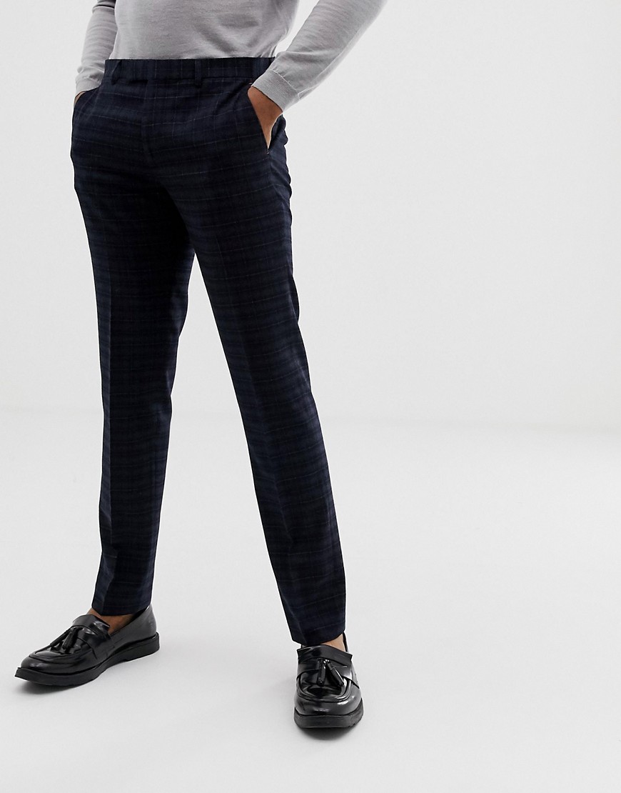 Harry Brown navy and gold slim fit check suit trousers