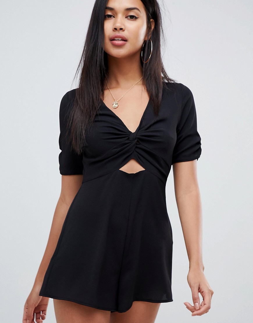 ASOS DESIGN tea playsuit with twist front and cut out