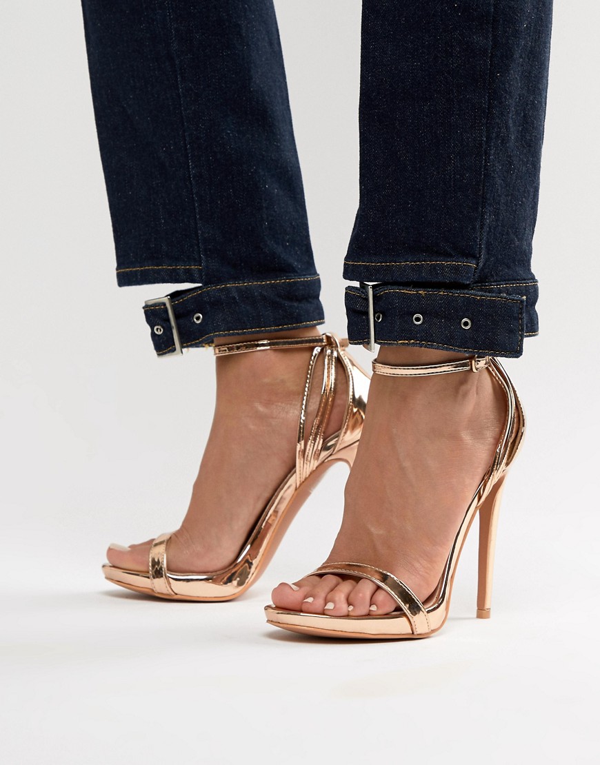 Lost Ink Rose Gold Stiletto Barely There Sandals