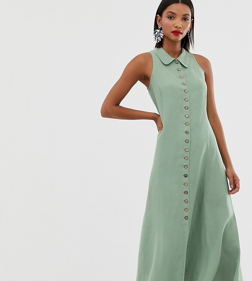 Mango button front sleeveless dress in green