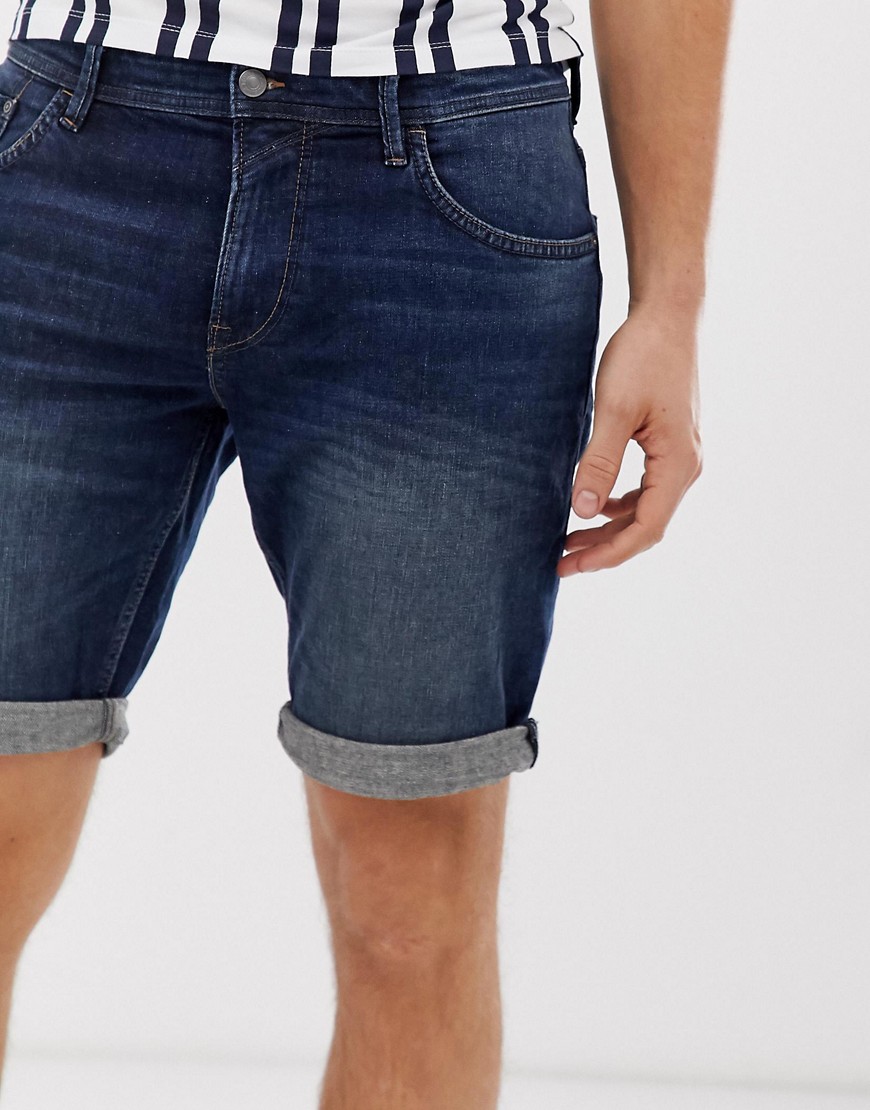 Tom Tailor slim fit denim shorts in dark wash blue