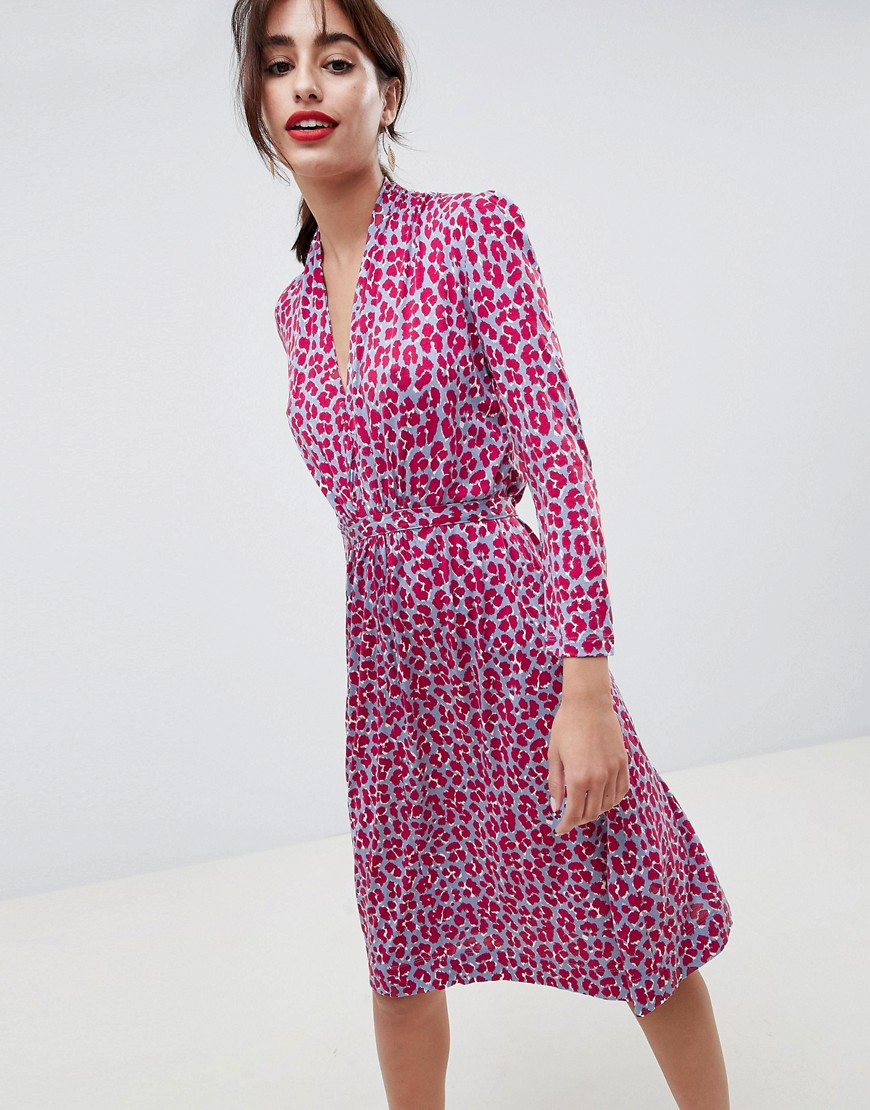 French Connection Animal Print Tie Waist Dress - Red print