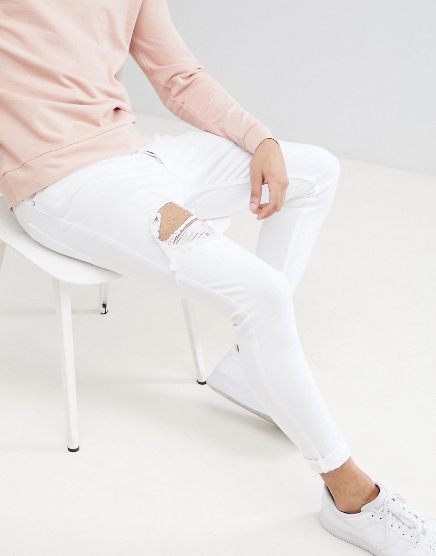 Gym King Super Skinny Jeans In White With Distressing
