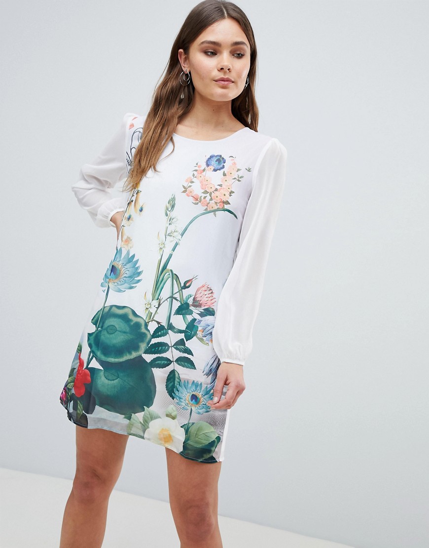 Yumi Lilypad Border Print Tunic Dress - Ivory