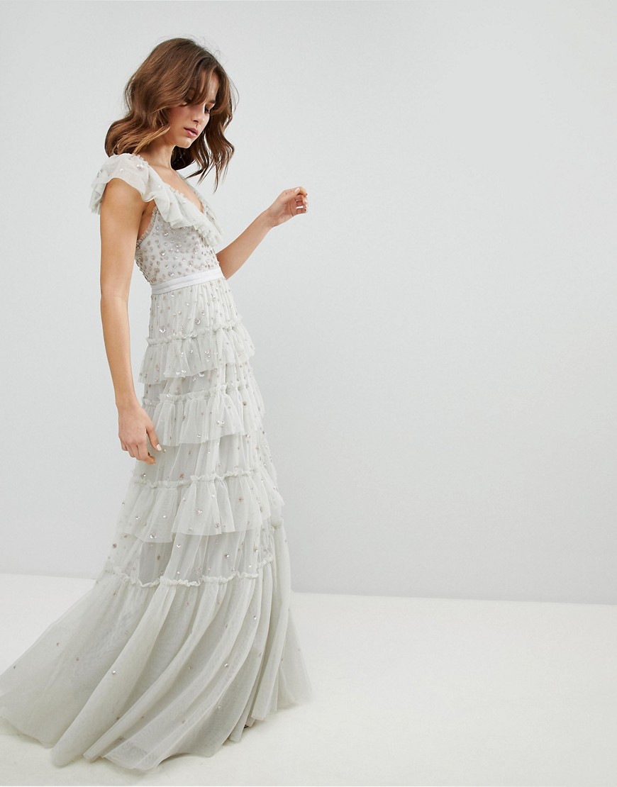 Needle & Thread Tiered Scattered Sequin Gown - Bleached blue
