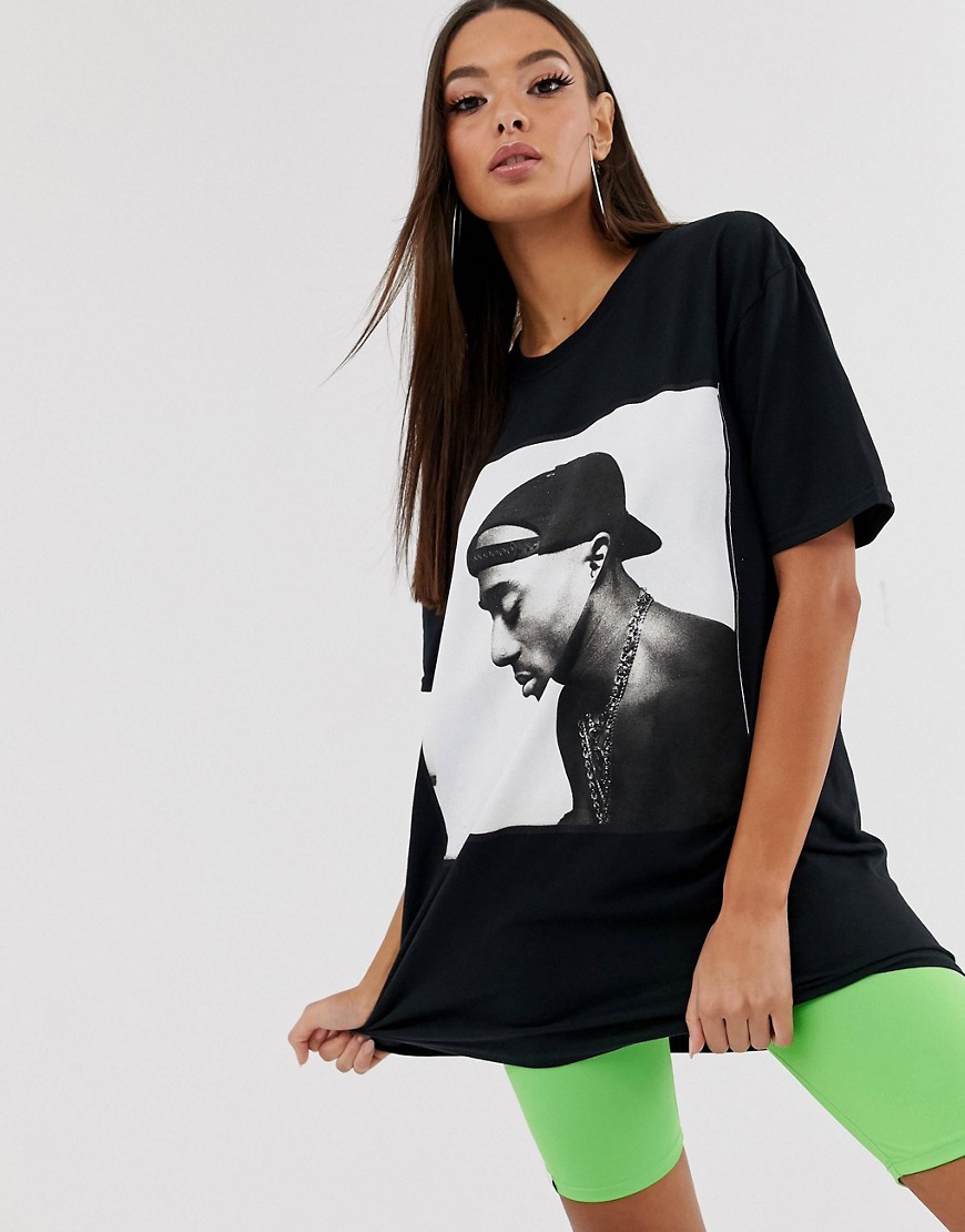Boohoo Tupac motif t-shirt in black
