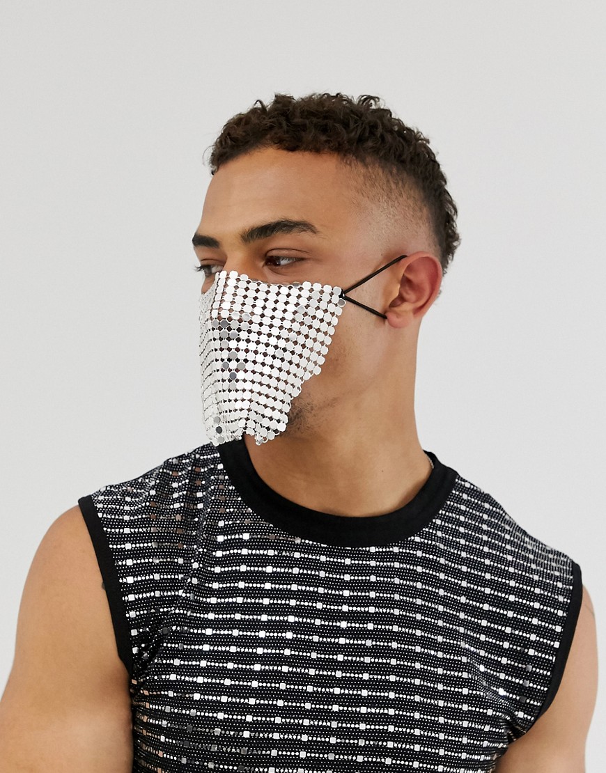 ASOS DESIGN chainmail face mask in silver tone