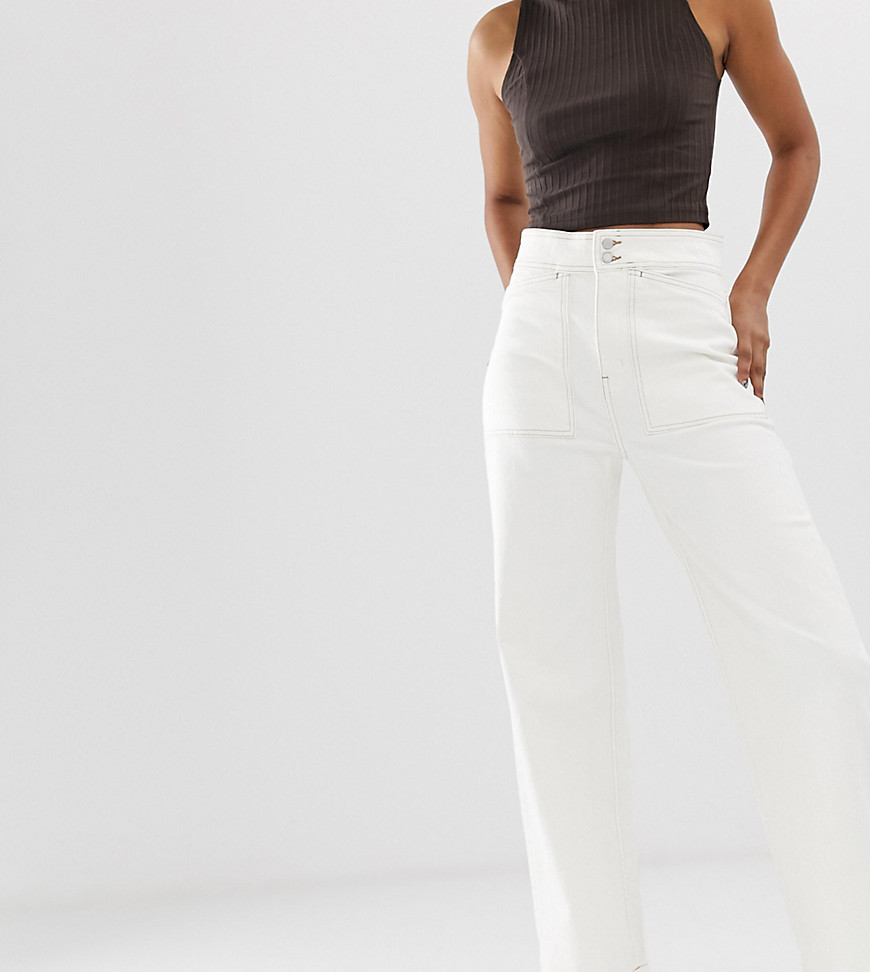Weekday contrast stitching worker jeans in white