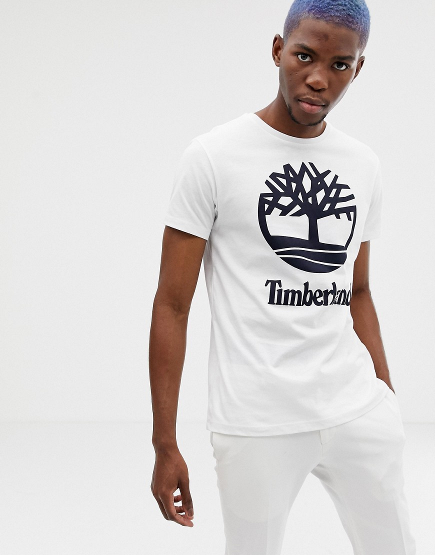 Timberland large stacked logo t-shirt slim fit in white