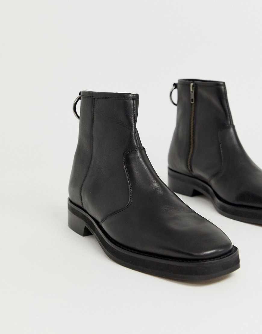 Asos Design Chelsea Boots In Black Leather With Square Toe And Chunky Sole