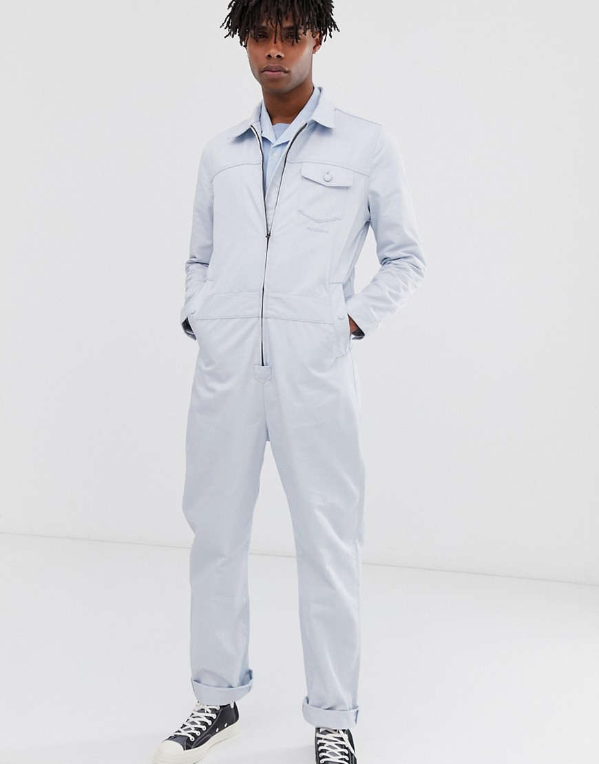 M.C.Overalls Polycotton collared zip overall in light blue