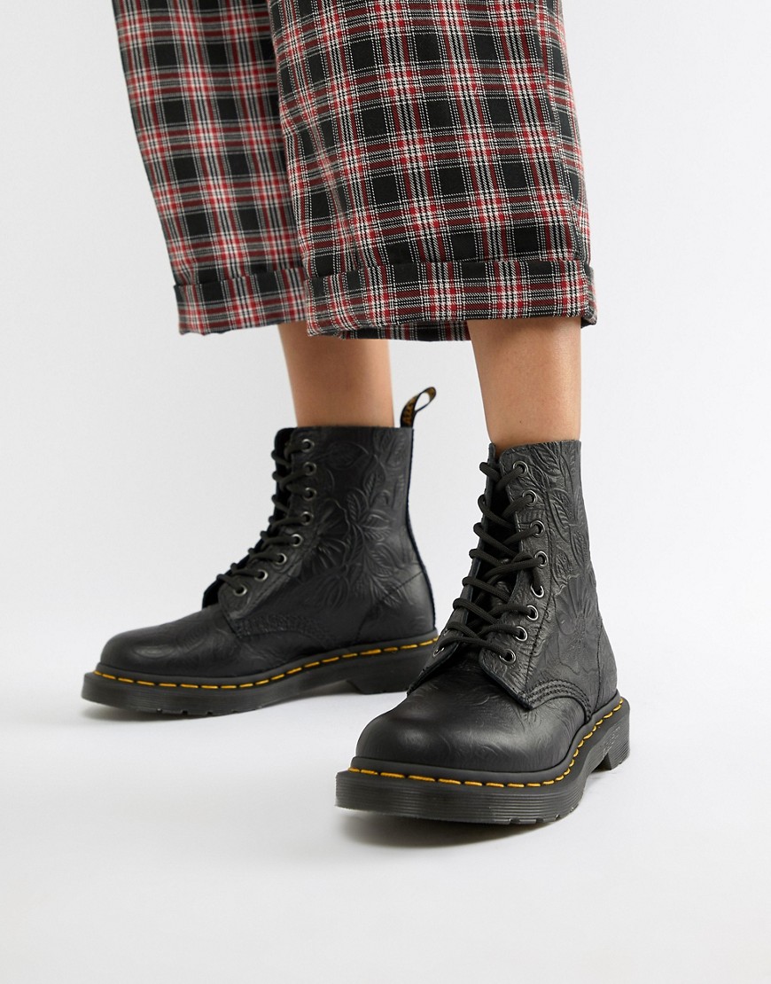 Dr Martens 1460 Pascal Embossed Black Leather Flat Ankle Boots