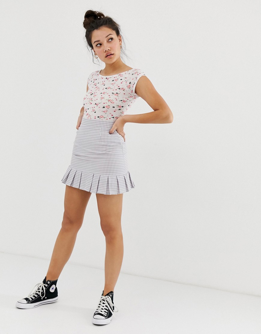 Daisy Street tailored mini skirt with pleated hem in gingham