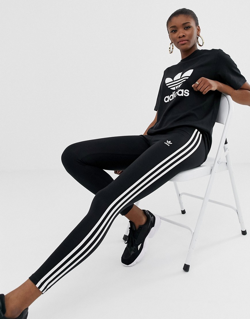 black three stripe leggings by adidas