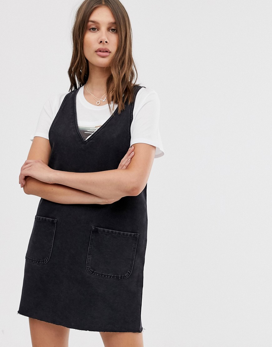Only denim pinafore mini dress in washed black