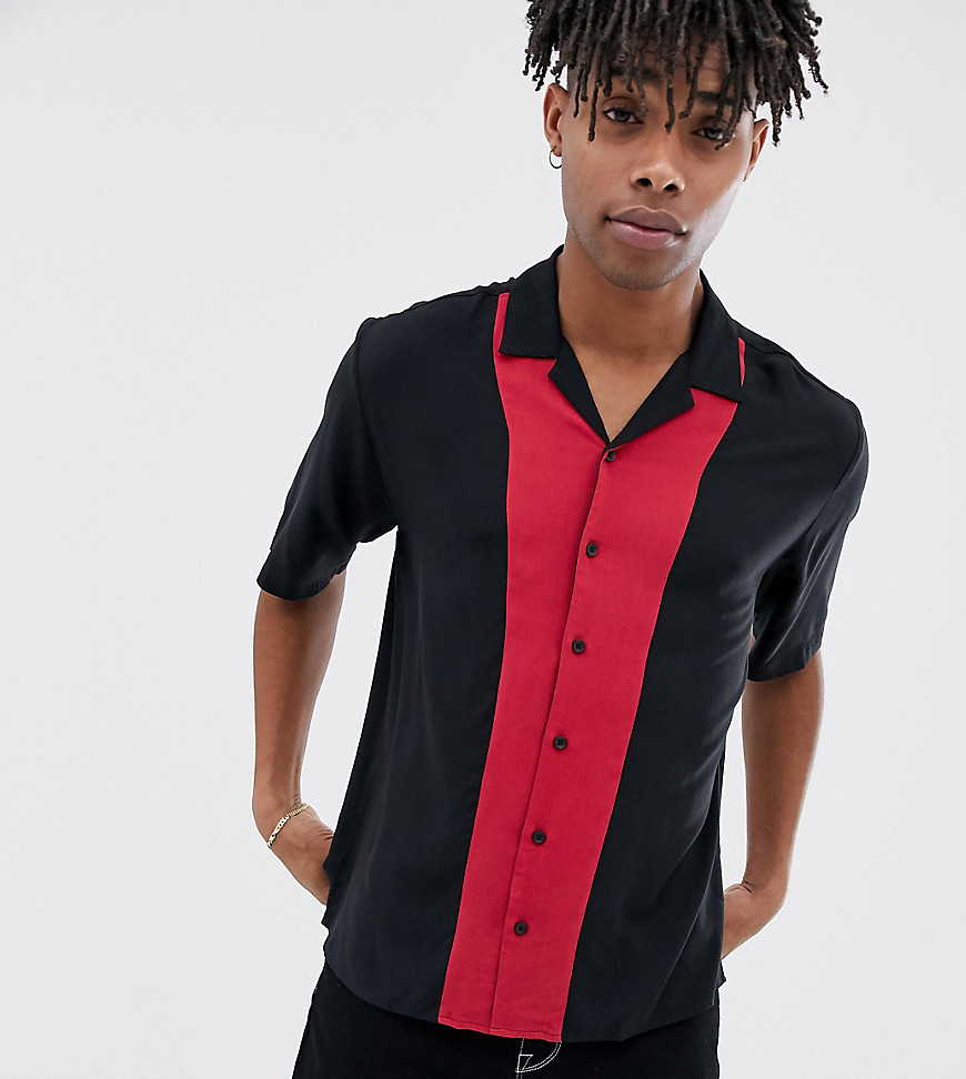 COLLUSION revere shirt with cut & sew panel in black