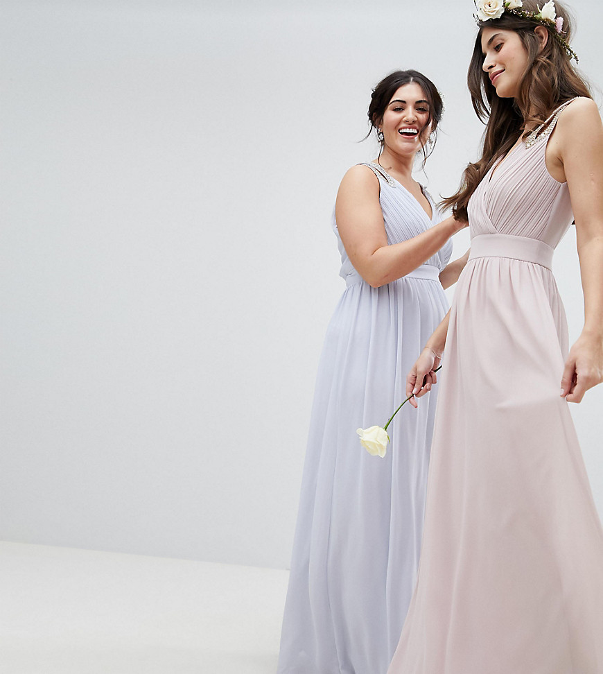 TFNC Plus Wrap Front Maxi Bridesmaid Dress With Embellishment - Ice