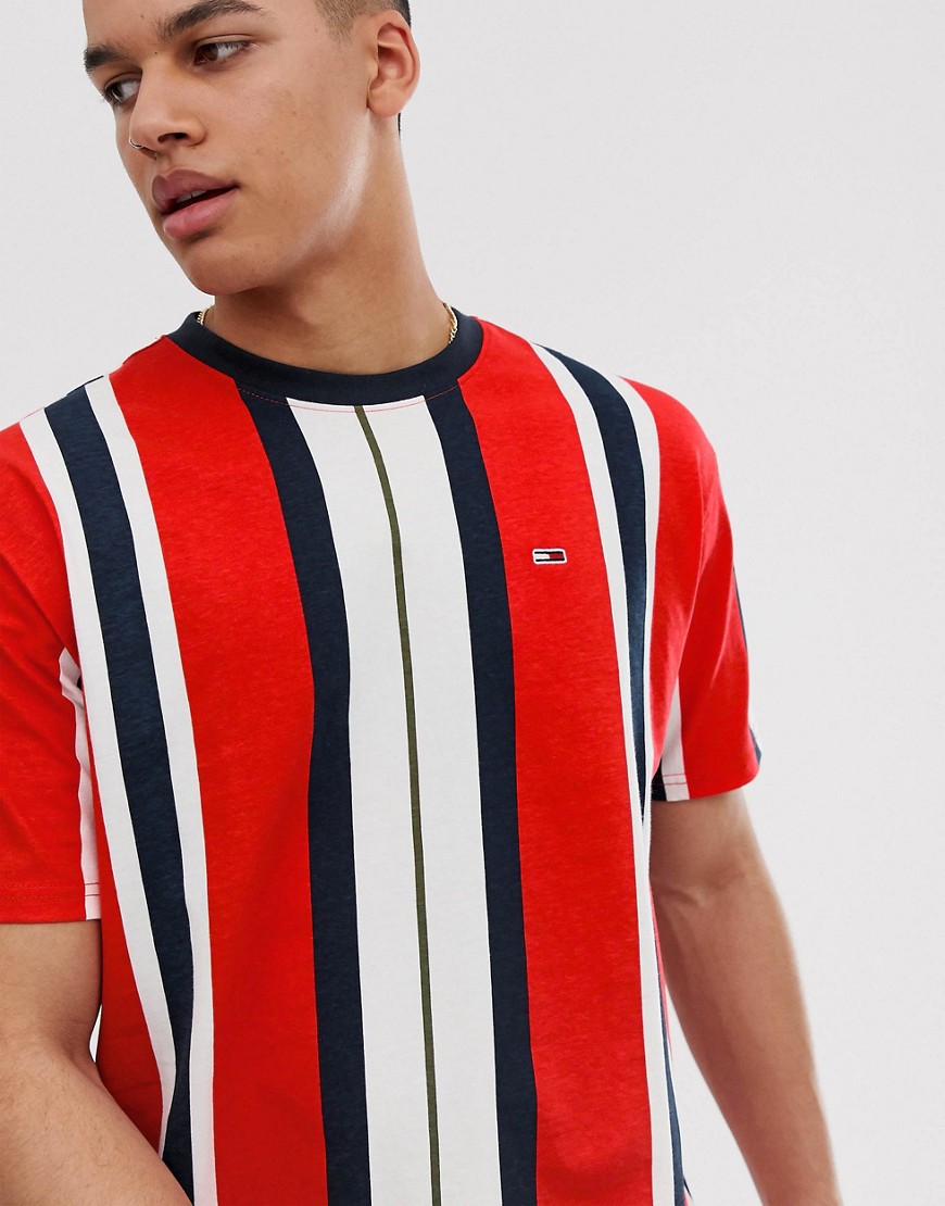 Tommy Jeans flag logo vertical stripe t-shirt in red