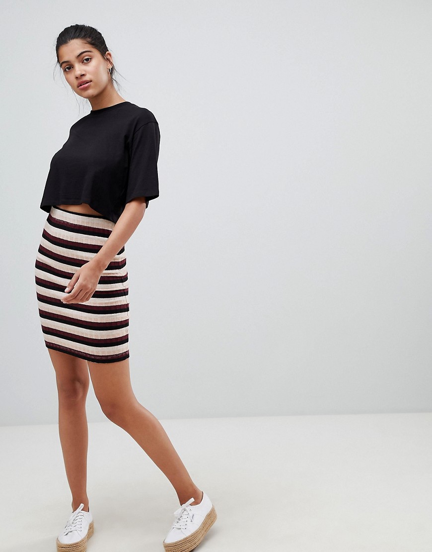 Only Himle Striped Midi Skirt - Black with stripes