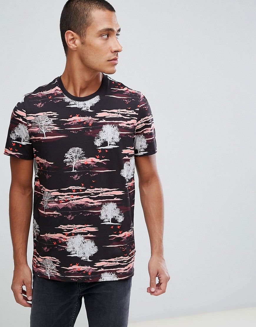 Ted Baker T-shirt In Dark Red With Forest Print - Red