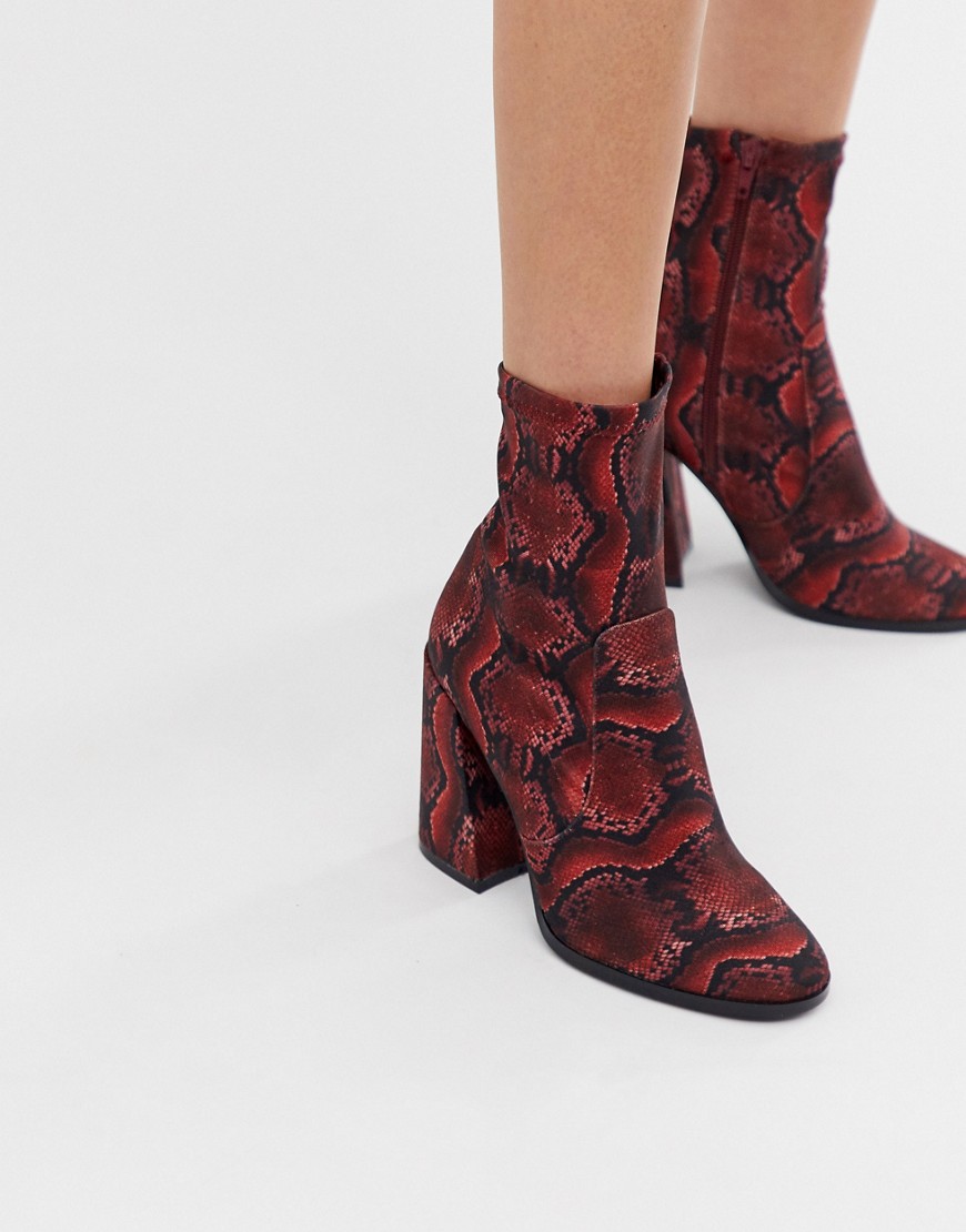 Asos Design Ellan Heeled Sock Boots In Snake-multi
