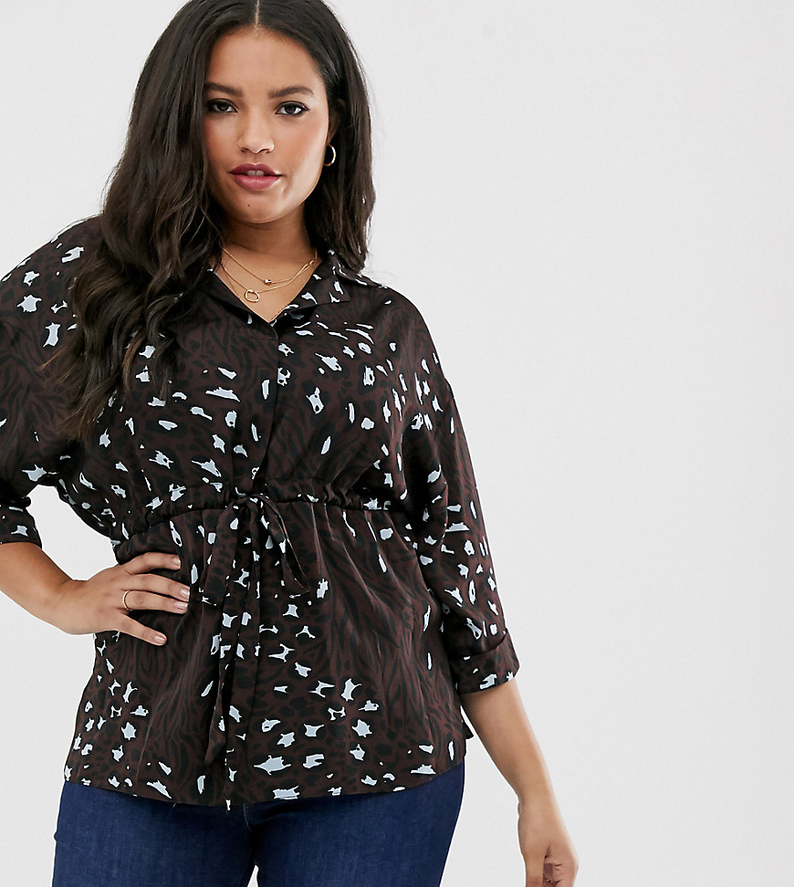 River Island Plus waisted shirt in abstract animal print