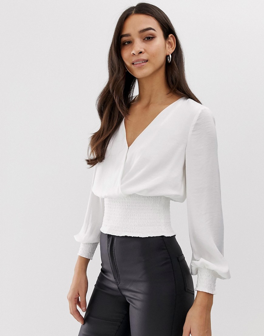 Morgan wrap front elasticated top in white