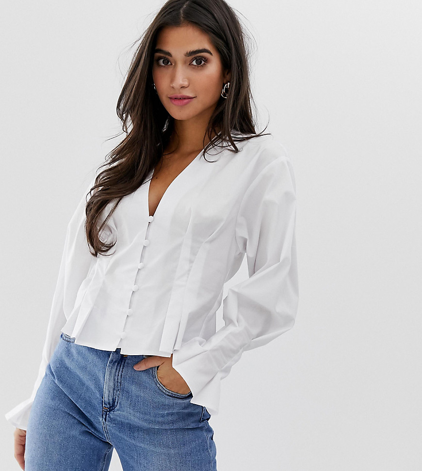 ASOS DESIGN Petite oversized blouse in cotton with button through and long sleeves