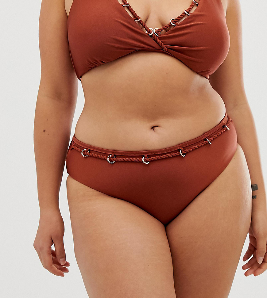 Simply Be bikini bottoms with ring detail in rust