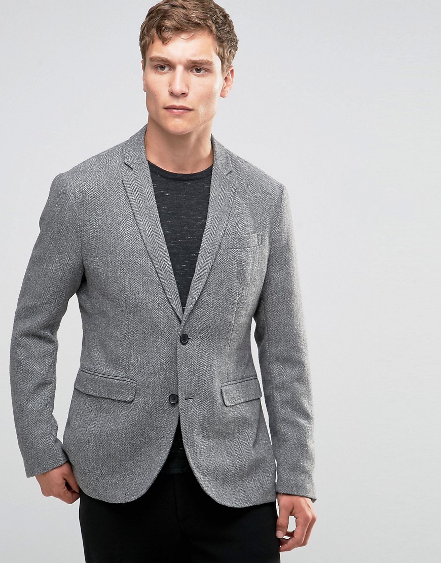 Jack & Jones Premium Blazer in Tweed - Light grey marl