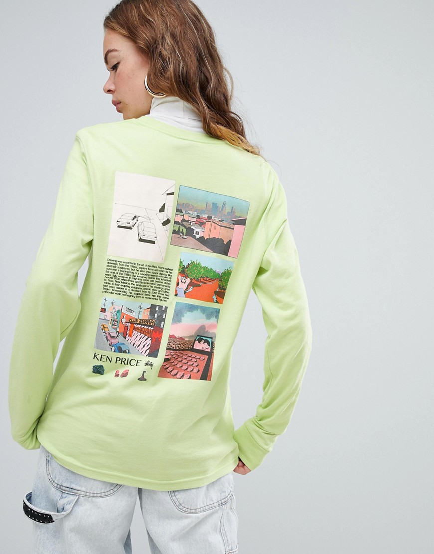 Stussy Long Sleeve T-Shirt With Ken Price Front Graphic - Pale green
