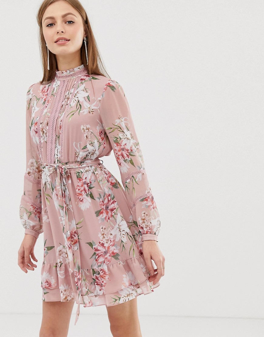 Forever New long sleeve printed pin tuck dress