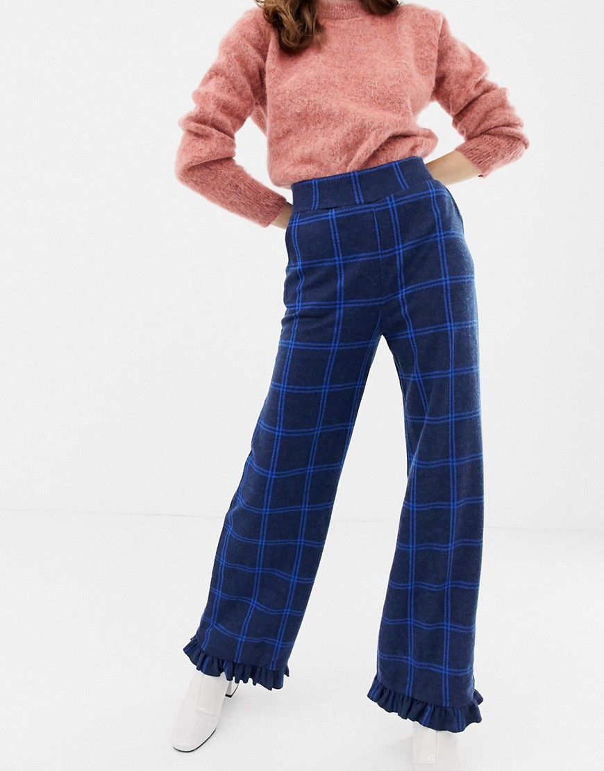 Soaked In Luxury Check Trouser With Ruffle Hem