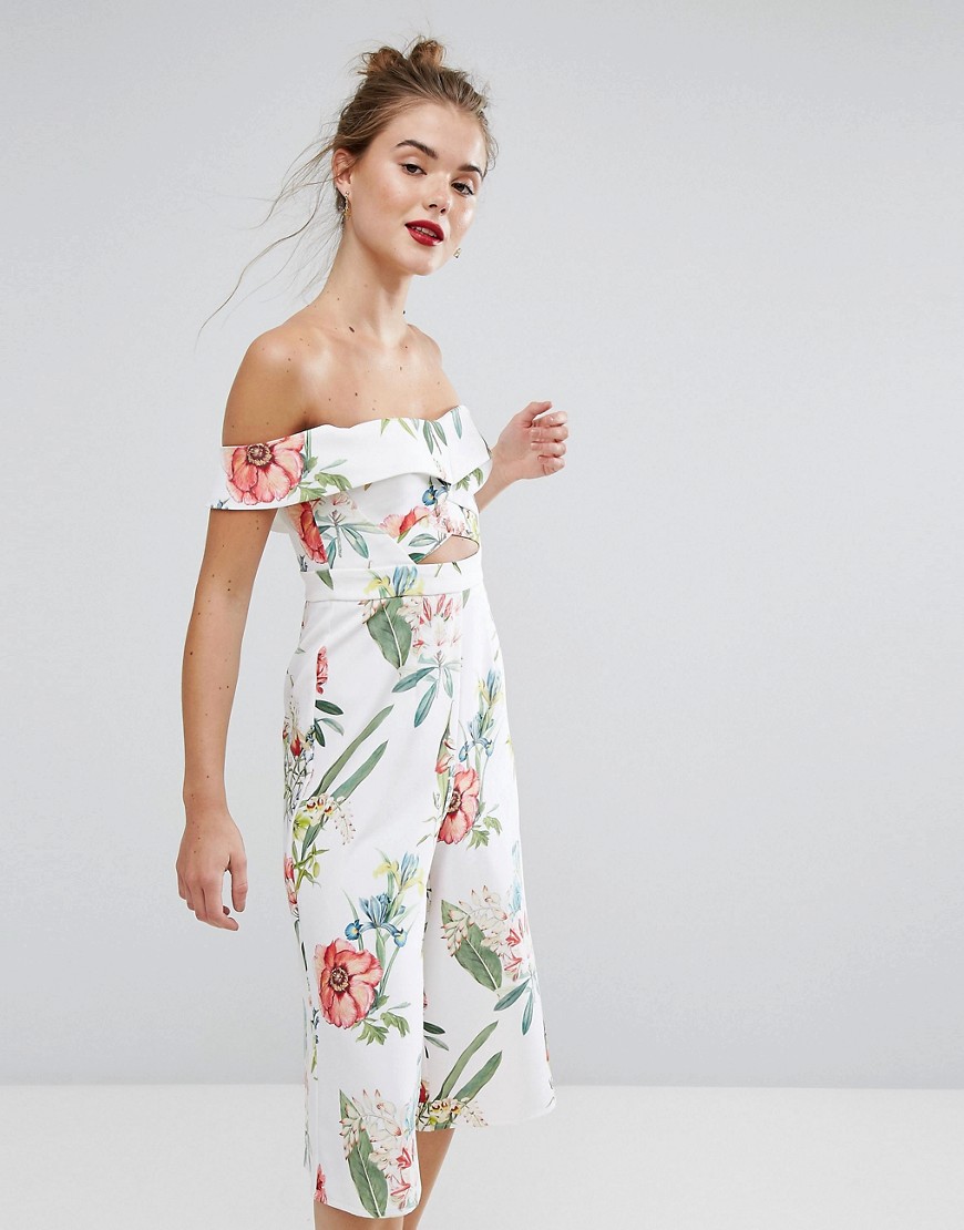 New Look Floral Printed Culotte Jumpsuit - White pattern