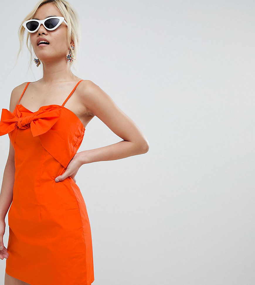 New Look Petite Bow Front Dress - Orange